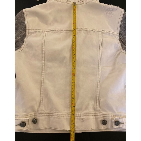 Free People Distressed Denim Jacket Women Small French Terry Removeable Hoodie - Picture 15 of 16